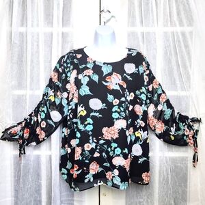 Vince Camuto Floral Blouse Womens 1X Top 3/4 Cinched Sleeve Office Casual Career